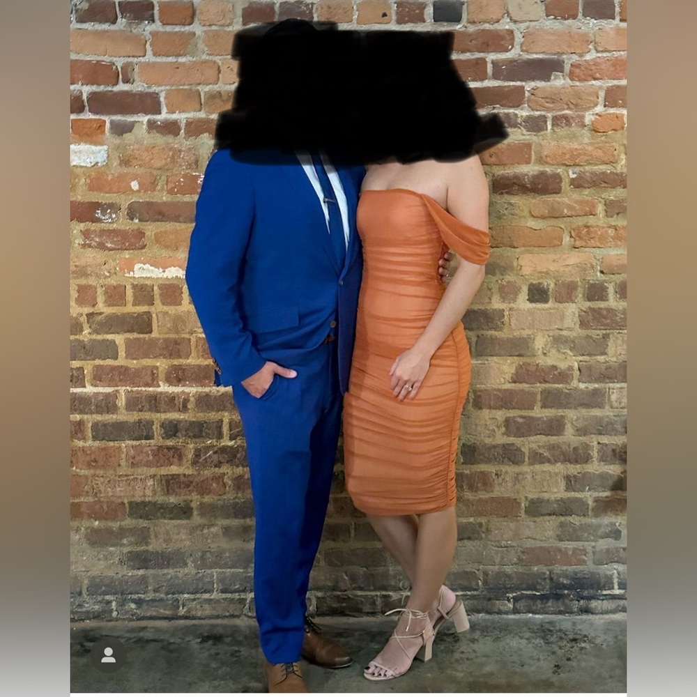 Orange mesh midi dress